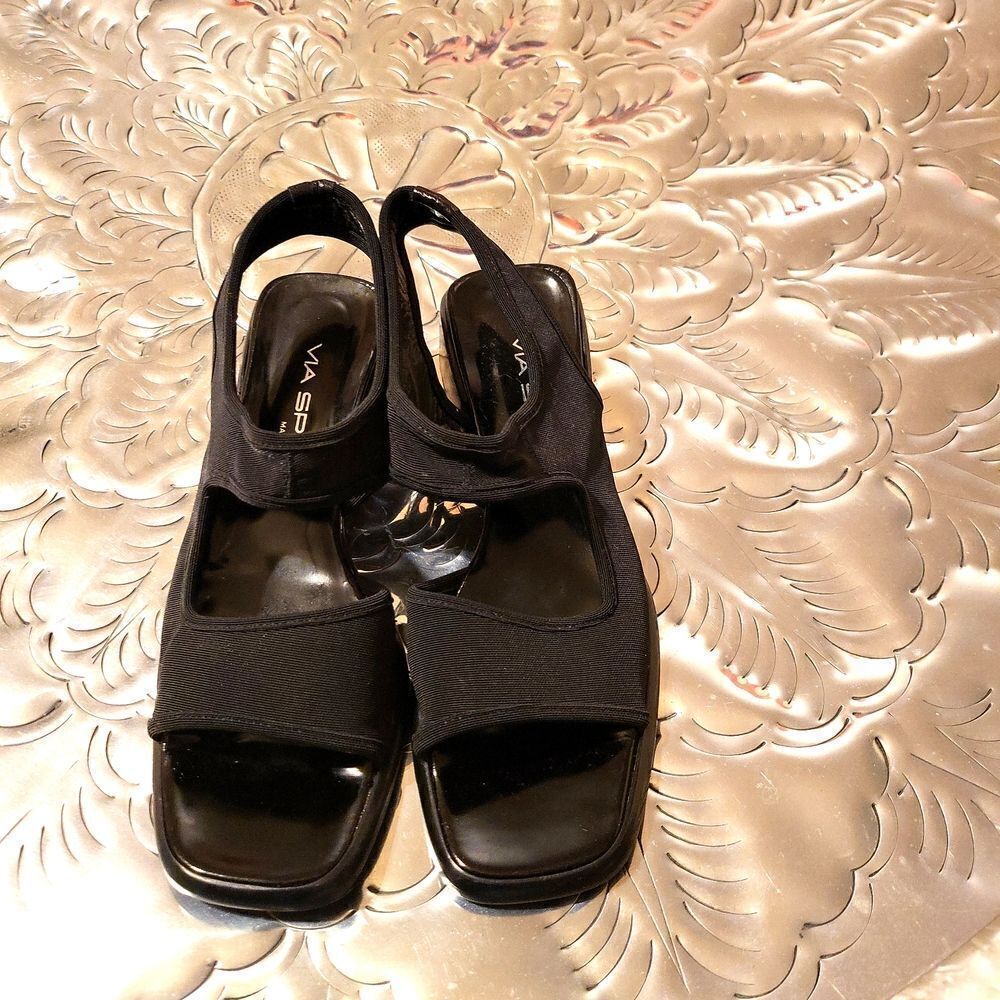 VIA SPIGA made in Italy stretchy sandals,  size 7& 1/2 narrow, black nwot!